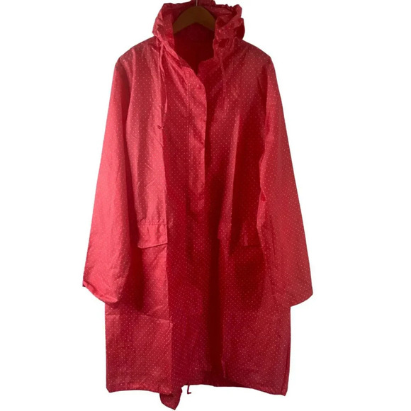 Oversized Long Rain Poncho Full Zip Polka Dot One Size - Picture 1 of 14